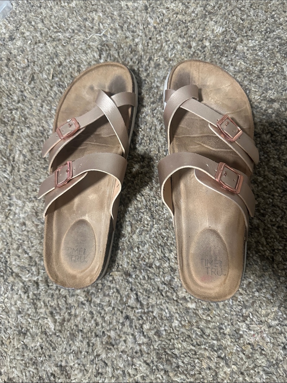 Taupe Slide Sandals with Buckle Straps